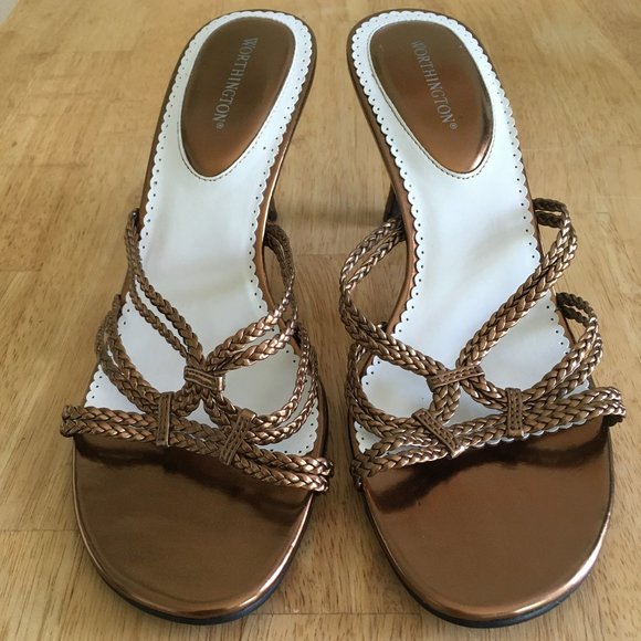 Bronze Braided Worthington Heels - Picture 1 of 11